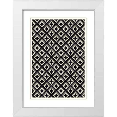 Black And White Tile Pattern White Modern Wood Framed Art Print with Double Matting by Treechild
