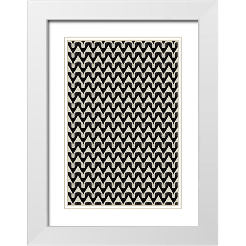 Black And White Zig Zag Pattern White Modern Wood Framed Art Print with Double Matting by Treechild