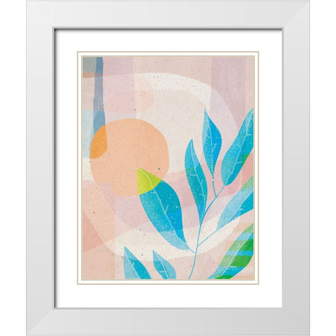 Blue Leaves White Modern Wood Framed Art Print with Double Matting by Demir, Aylin
