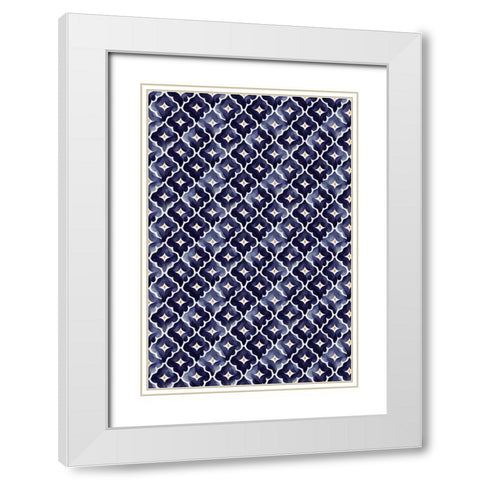 Blue Aquarell Tile Pattern White Modern Wood Framed Art Print with Double Matting by Treechild