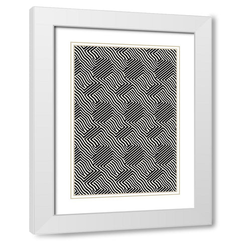 Black And White Pattern White Modern Wood Framed Art Print with Double Matting by Treechild