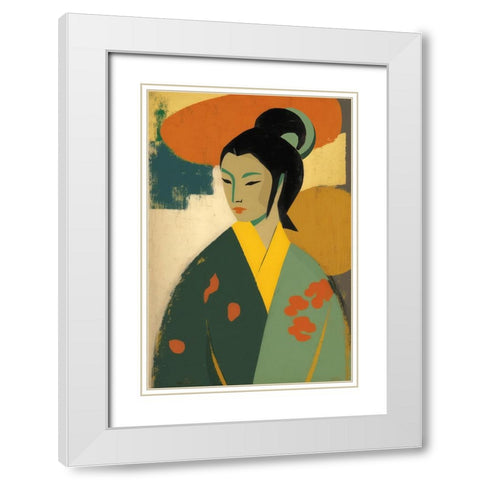 Geisha White Modern Wood Framed Art Print with Double Matting by Treechild