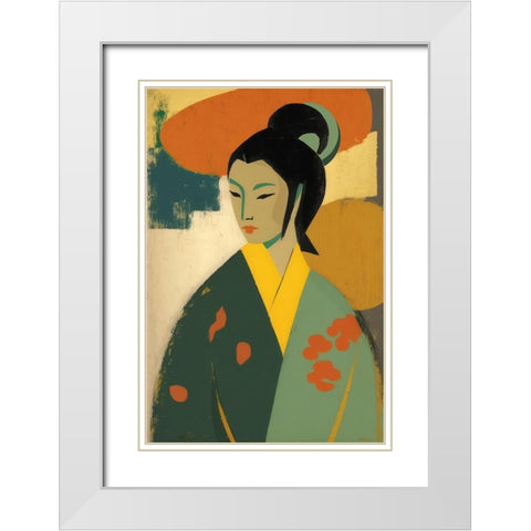 Geisha White Modern Wood Framed Art Print with Double Matting by Treechild
