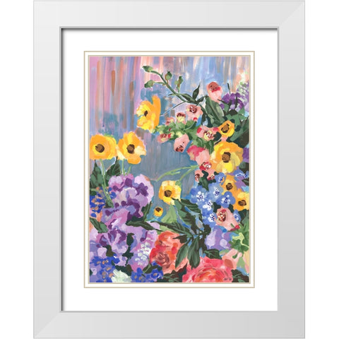 Retro Floral Bouquet White Modern Wood Framed Art Print with Double Matting by Zwara, Ania