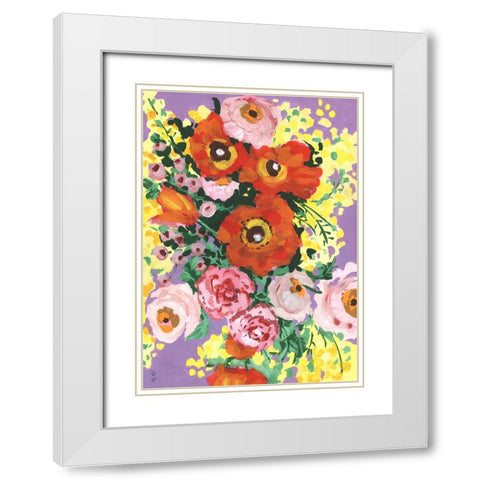 Red And Pink Bouquet On Violet White Modern Wood Framed Art Print with Double Matting by Zwara, Ania