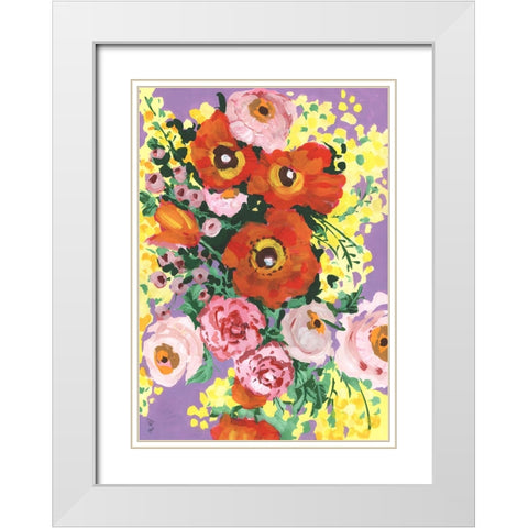 Red And Pink Bouquet On Violet White Modern Wood Framed Art Print with Double Matting by Zwara, Ania