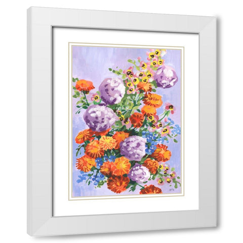 Marigold And Hydrangea White Modern Wood Framed Art Print with Double Matting by Zwara, Ania