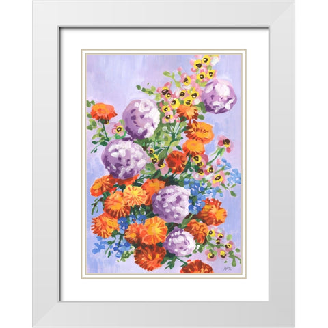Marigold And Hydrangea White Modern Wood Framed Art Print with Double Matting by Zwara, Ania