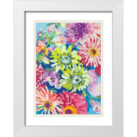 Lime Asters White Modern Wood Framed Art Print with Double Matting by Zwara, Ania