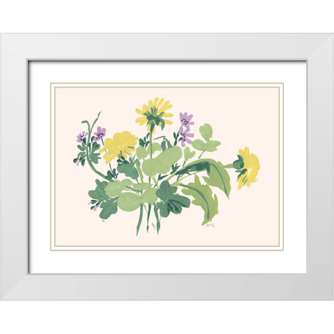 Green Meadow Bouquet White Modern Wood Framed Art Print with Double Matting by Zwara, Ania