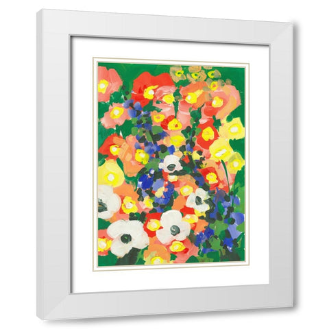 Big White Flower With Blue Bells White Modern Wood Framed Art Print with Double Matting by Zwara, Ania