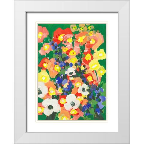 Big White Flower With Blue Bells White Modern Wood Framed Art Print with Double Matting by Zwara, Ania