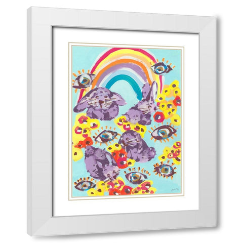 Violet Bunnies Having Fun White Modern Wood Framed Art Print with Double Matting by Zwara, Ania