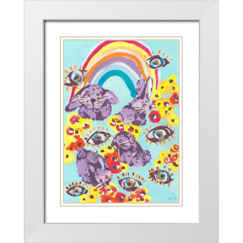 Violet Bunnies Having Fun White Modern Wood Framed Art Print with Double Matting by Zwara, Ania