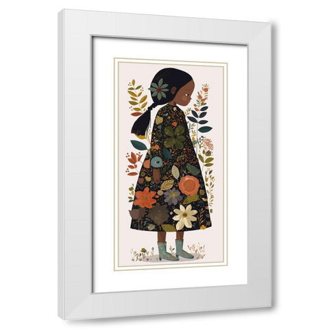 Little Flower Girl White Modern Wood Framed Art Print with Double Matting by Treechild