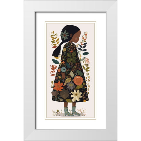 Little Flower Girl White Modern Wood Framed Art Print with Double Matting by Treechild