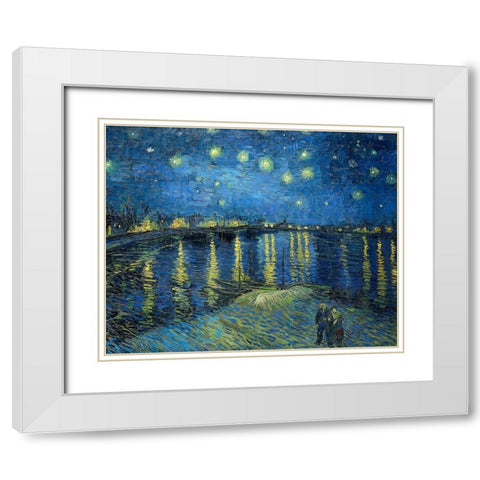 The Starry Night Over The Rhone White Modern Wood Framed Art Print with Double Matting by Pictufy