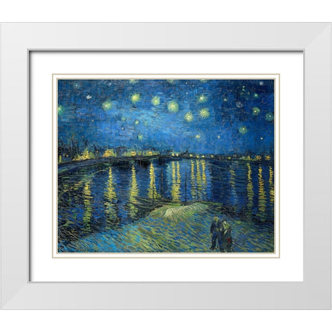 The Starry Night Over The Rhone White Modern Wood Framed Art Print with Double Matting by Pictufy