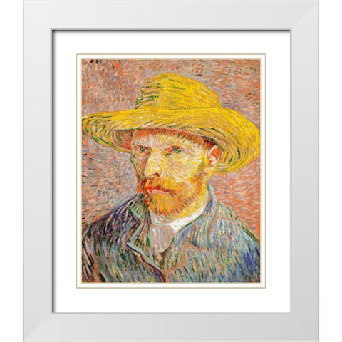 Self Portrait With Straw Hat White Modern Wood Framed Art Print with Double Matting by Pictufy