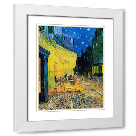 CafAc Terrace At Night White Modern Wood Framed Art Print with Double Matting by Pictufy