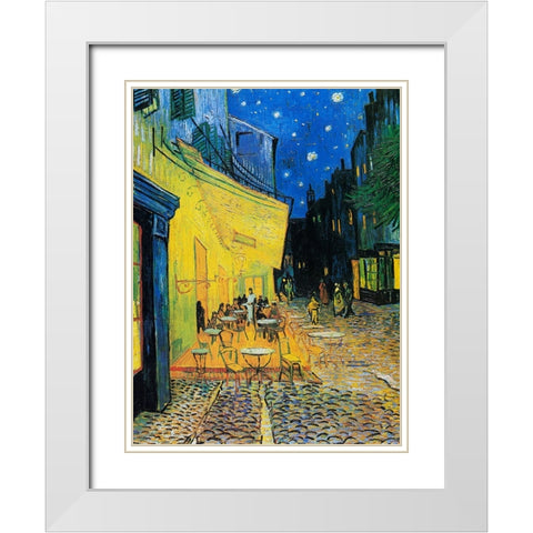 CafAc Terrace At Night White Modern Wood Framed Art Print with Double Matting by Pictufy