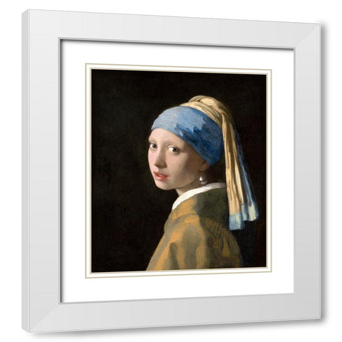 Girl with a Pearl Earring White Modern Wood Framed Art Print with Double Matting by Pictufy
