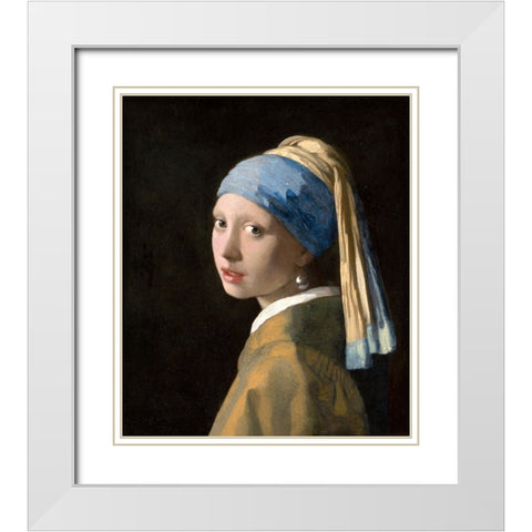 Girl with a Pearl Earring White Modern Wood Framed Art Print with Double Matting by Pictufy