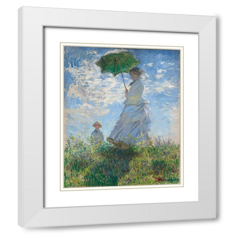 Women With Parasol White Modern Wood Framed Art Print with Double Matting by Pictufy