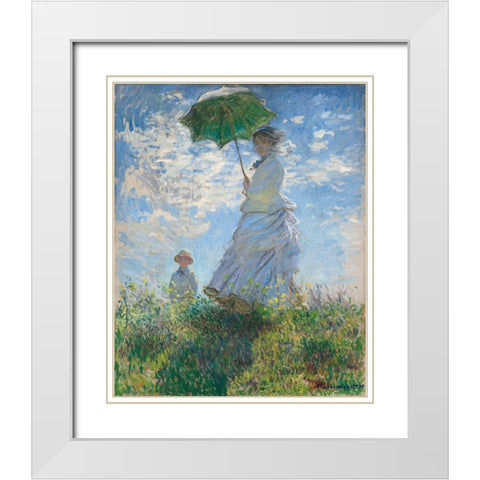 Women With Parasol White Modern Wood Framed Art Print with Double Matting by Pictufy