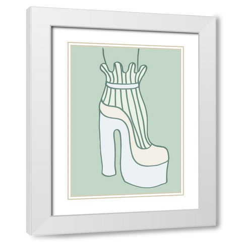 Shoe Green White Modern Wood Framed Art Print with Double Matting by Pictufy Studio