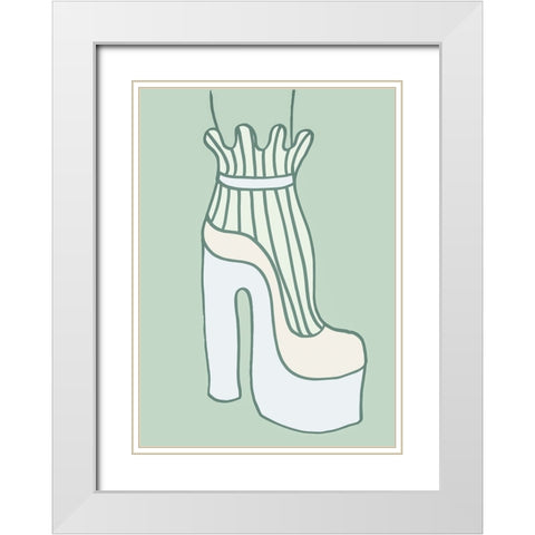 Shoe Green White Modern Wood Framed Art Print with Double Matting by Pictufy Studio