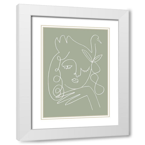 Woman Green White Modern Wood Framed Art Print with Double Matting by Pictufy Studio II