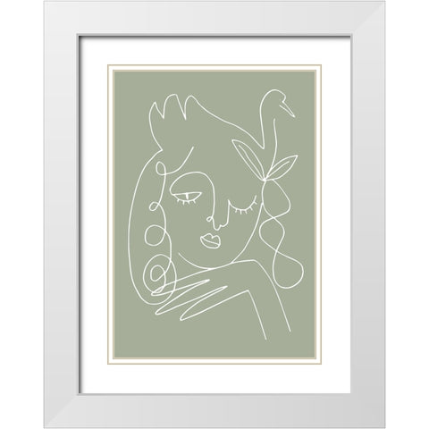 Woman Green White Modern Wood Framed Art Print with Double Matting by Pictufy Studio II