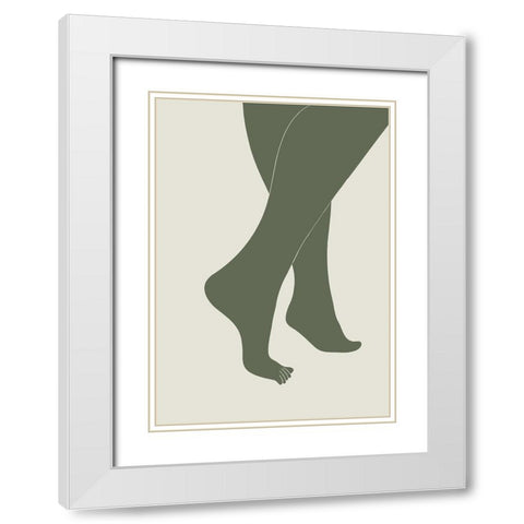 Tip Toe Green White Modern Wood Framed Art Print with Double Matting by Pictufy Studio II