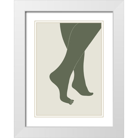 Tip Toe Green White Modern Wood Framed Art Print with Double Matting by Pictufy Studio II
