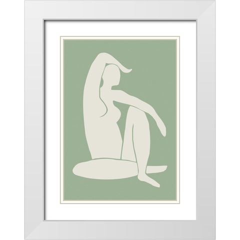 Figure Matisse Style Green White Modern Wood Framed Art Print with Double Matting by Pictufy Studio II
