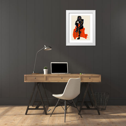 Woman Resting Her Chin On Her Hand Dark White Modern Wood Framed Art Print with Double Matting by Gulina, Francesco