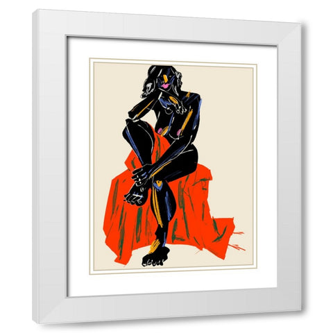 Woman Resting Her Chin On Her Hand Dark White Modern Wood Framed Art Print with Double Matting by Gulina, Francesco