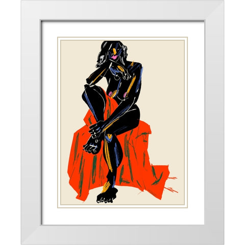 Woman Resting Her Chin On Her Hand Dark White Modern Wood Framed Art Print with Double Matting by Gulina, Francesco