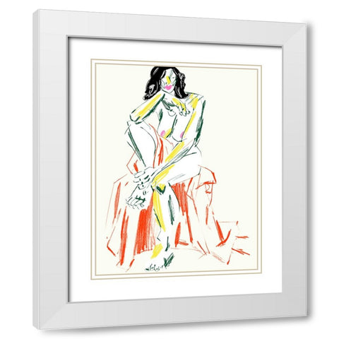 Woman Resting Her Chin On Her Hand White Modern Wood Framed Art Print with Double Matting by Gulina, Francesco