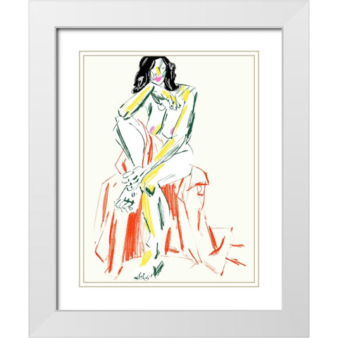 Woman Resting Her Chin On Her Hand White Modern Wood Framed Art Print with Double Matting by Gulina, Francesco