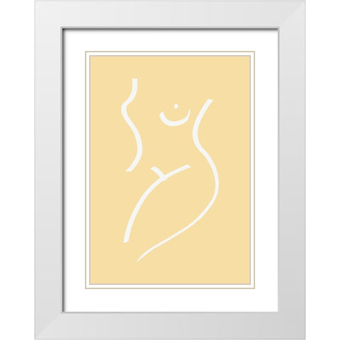 Nude Yellow White Modern Wood Framed Art Print with Double Matting by Pictufy Studio