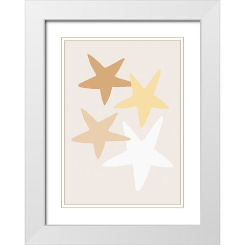 Stars Yellow White Modern Wood Framed Art Print with Double Matting by Pictufy Studio