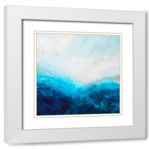 Blue Sea-golden Sunlight 1 White Modern Wood Framed Art Print with Double Matting by Wattre, Francoise