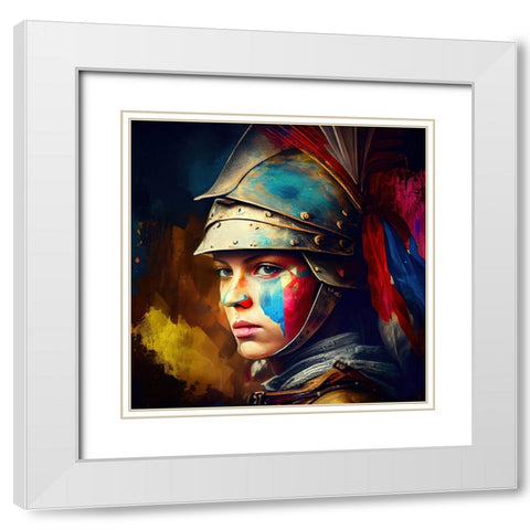 Watercolor Powerful Medieval Warrior Woman #2 White Modern Wood Framed Art Print with Double Matting by Chromatic Fusion Studio