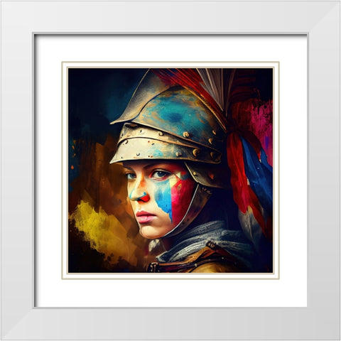 Watercolor Powerful Medieval Warrior Woman #2 White Modern Wood Framed Art Print with Double Matting by Chromatic Fusion Studio
