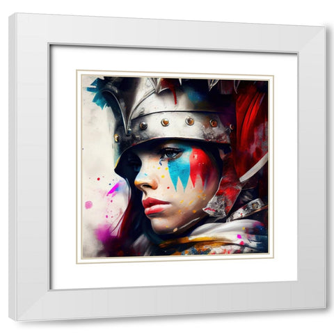 Watercolor Powerful Medieval Warrior Woman #1 White Modern Wood Framed Art Print with Double Matting by Chromatic Fusion Studio