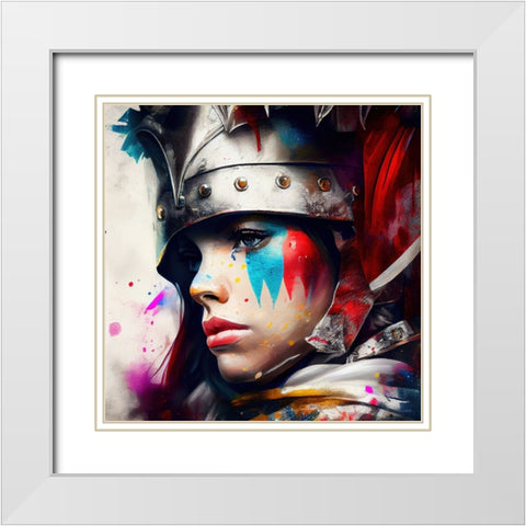Watercolor Powerful Medieval Warrior Woman #1 White Modern Wood Framed Art Print with Double Matting by Chromatic Fusion Studio
