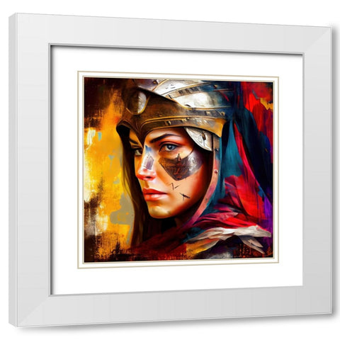 Watercolor Powerful Medieval Warrior Woman #4 White Modern Wood Framed Art Print with Double Matting by Chromatic Fusion Studio