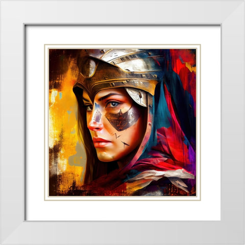 Watercolor Powerful Medieval Warrior Woman #4 White Modern Wood Framed Art Print with Double Matting by Chromatic Fusion Studio